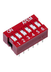 NDSR-06-V, 6 Way Through Hole DIP Switch 6PST, Recessed Actuator