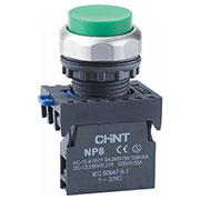 667292, Кнопка упр. выступ., NP8-10GN/3 без подстветки, самовозв., зелен., 1НО, IP65