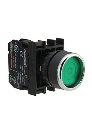 B100FY, Кнопка с фиксацией зеленая (1НО)