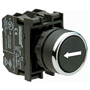 B102DHOY, Кнопка нажимная круглая черная со стрелкой горизонтальной