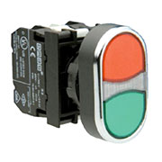 B132K20KY, Кнопка сдвоенная красно-зеленая с подсветкой неон (1НО+1НЗ)