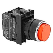 B162HK, Кнопка выступающая красная, с подсветкой (1НО+1НЗ)