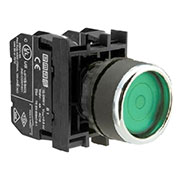 B192FY, Кнопка с фиксацией подсветкой-светодиод зеленая (1НО+1НЗ)
