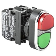 B1K2K21KY, Кнопка сдвоенная красно-зеленая выступающая (1НО+1НЗ) с подсветкой