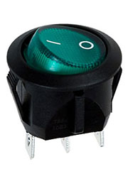 RC95BGNBT2-G, переключатель клавишный ON-OFF 250B 10A с зеленой подсветкой