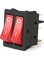A12B1K11, Выключатель в чёрном корпусе две красные клавиши с подсветкой1НО+1НЗ