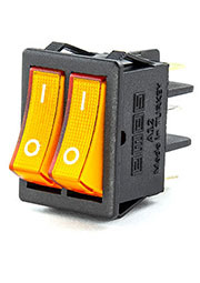 A12B1S11, Выключатель в чёрном корпусе две жёлтые клавиши с подсветкой1НО+1НЗ