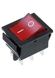 RWB-506(SC-767), переключатель 250В 15А 6 контактов с подсветкой красный