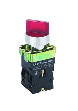 575500, Переключателя NP2-BK13465, 3 положения с фиксацией 1НО+1НЗ, красная AC230В (LED) IP40