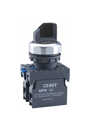 578766, Переключатель без подсветки NP8-11X/222, 2 положения самовозв. 90град, черный, 1НО+1НЗ, IP65