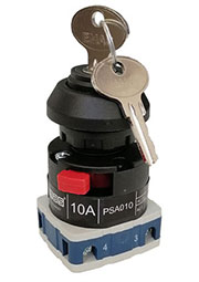 PSA010AK431AQ, Переключатель двухпозиционный (0-1), 4 полюса, 10А, с ключом