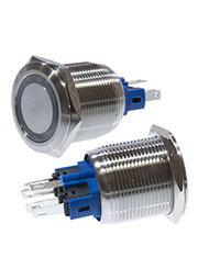 SC-984B d22 12V, Кнопка антивандальная металл 22мм 12В, фикс/подсветка синяя