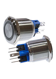 SC-984B d22 250V, Кнопка антивандальная металл 22мм 250В/5А фикс/подсветка синяя