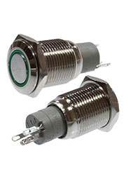 SC-984G d16 12V, Кнопка антивандальная металл 16мм 12В, фикс/подсветка зеленая