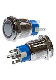 SC-984G d19 250V, Кнопка антивандальная металл 19мм 250В/5А, фикс/подсветка зеленая