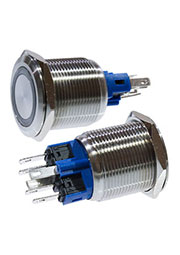 SC-984G d22 12V, Кнопка антивандальная металл 22мм 12В, фикс/подсветка зеленая