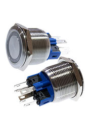 SC-985G-22 250V, Кнопка антивандальная металл 22мм 250В/5А, с подсветкой зеленая