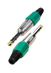 1-119G GR, штекер аудио 6.35мм стерео металл цанга на кабель зеленый