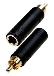 2-252G, переходник RCA штекер - 6.35мм гнездо стерео пластик "позолоченный"