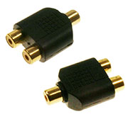 2-264G, переходник RCA гнездо - 2 x RCA гнездо пластик "позолоченный"