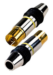 4-015G, разъем телевизионный гнездо металл "позолоченный" на кабель винт