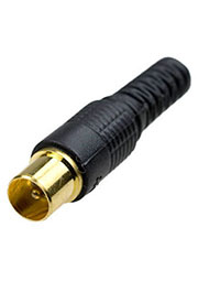 4-002HQG BK, разъем телев.штекер плас. "позол." на кабель винт черный HQ