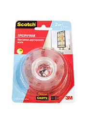 40041915, двусторонняя прозрачная лента 19мм Х 1,5м 2кг/30см