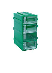 К7 зелёная, кассетница 3 ячейки прозр. лоток 49х82х100мм